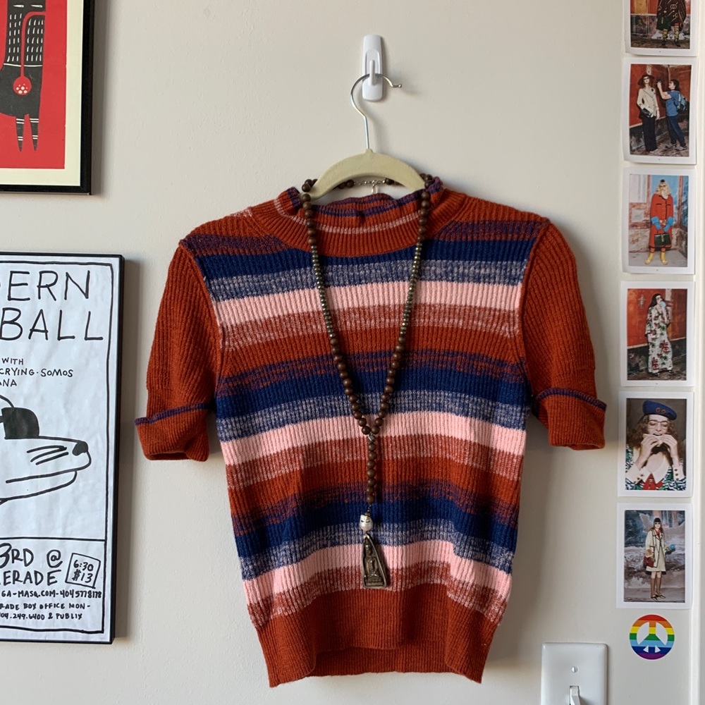 Free People stretchy mock neck striped top